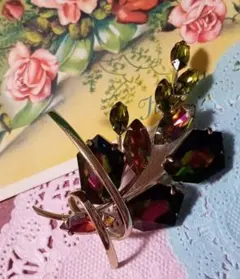 ヴィンテージ マルチカラービジューブローチ
