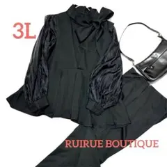 美品✨ルイルエブティック/パンツドレス　3L ゆったり　ボウタイ付　ウエストゴム