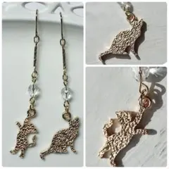 CA34/ハンドメイドピアス 金具交換 ラッピング可 夏 猫 アシンメトリー