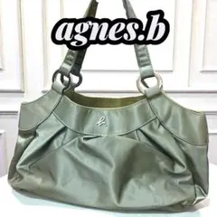 【美品】アニエスベー トートバッグ 肩掛け ナイロン メタルロゴ カーキ