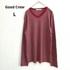 【グッドクルー】 Vネック 長袖 カットソー ボーダー レッド L メンズのサムネイル