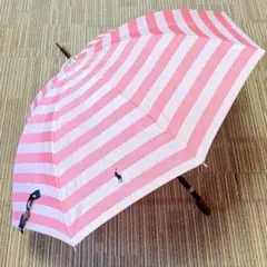 美品　ポロラルフローレン 晴雨兼用 UV日傘 ボーダー ピンク 小傘
