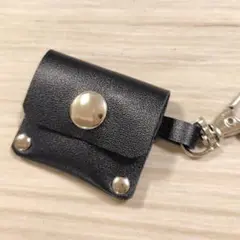 チビ コインケース キーホルダー ブラック 小さい財布 チャーム 本革 レザー