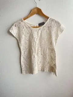 重ね着でも使える✨ホワイト　レース　トップス　M 花柄　水着　お洒落