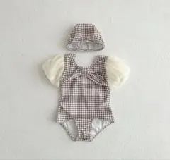 新品♡ベビー水着 70 チェック 帽子付