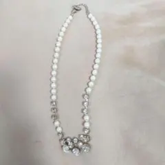 ★パール風ビーズ×ビジューネックレス キラキラ 華やか USED a0374