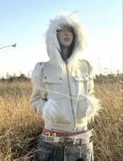 IFASHION ARIADNAw オリジナルデザイン ファーカラーダメージ加工 