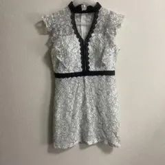 tika 総レースフリル袖ハイネックドレス L ホワイト