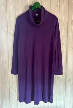 【9764】UNIQLO タートルネック ワンピース L　パープル