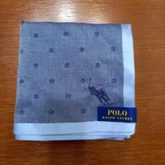 未使用　ポロラルフローレン紳士用薄い紺色×紺色×水色ドットハンカチ
