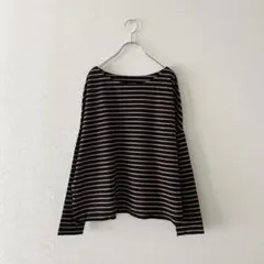 【ナノユニバース】WEB限定 ボーダーワイドドロップトップス　ブラック