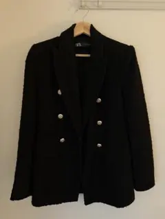 ZARA ブラック ダブルブレストジャケット(ツイード)
