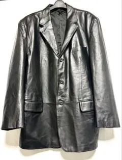 ブラックレザーブレザー 3つボタン　本革　ジャケット　コート
