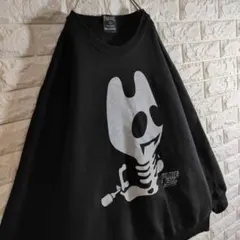 ゆるダボ トレーナー ビッグプリント ネジ巻ガイコツ L ブラック