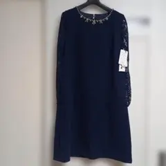 Aラインドレス レース お呼ばれ ワンピース ネイビー