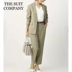 美品 スーツカンパニー 金子綾コラボ セットアップ ストレッチ洗濯可ベージュ38