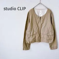 ＊スタディオクリップ＊ ブルゾン ノーカラージャケット M 綿×麻 ベージュ