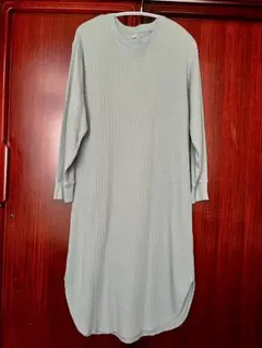 UNIQLOユニクロ　ワッフル地　七分袖 ワンピース　ライトグリーン　美品