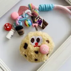 【510】ふわふわクッキー&mチョコ（ピンク）　じゃらじゃらキーホルダー