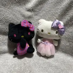 【サンリオ】 ハローキティ ぬいぐるみ ブラック 水玉 マスコット キーホルダー