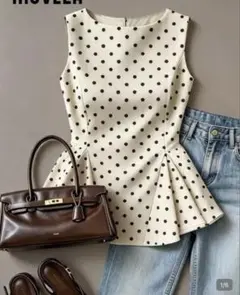 ドット柄ペプラム ノースリーブトップス SHEINのサムネイル