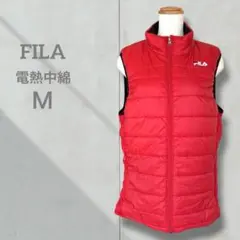 【FILA】メンズ 電熱 中綿ベスト 赤 アウター ベスト ジップ 防寒ベスト