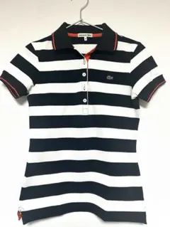 Lacoste 半袖ポロシャツ 黒白ストライプ