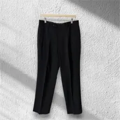 極美品 高級 ウール100% 2タックワイド スラックス パンツ 黒 84 A7