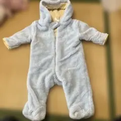 水色 フード付きふわふわロンパース