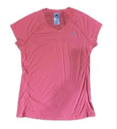 adidasVネック ピンクオレンジTシャツ スポーツウェア