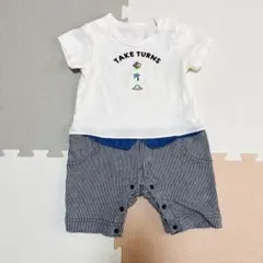 赤ちゃん本舗　ベビーロンパース 半袖　Tシャツ✖️ストライプデニム風　70