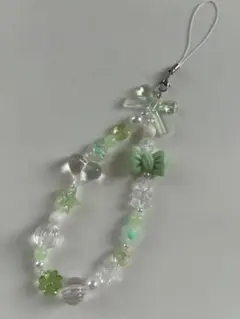 スマホストラップ ビーズキーホルダー ハンドメイド 緑