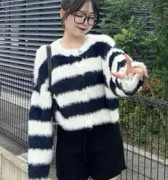 GRL ボーダーショート丈カーディガン フリーサイズ