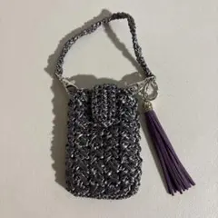 ハンドメイド かぎ針編み スマホショルダー グレー×紫