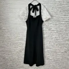 レース袖リボン付きワンピース　ブラック Mサイズ　ドレス　結婚式