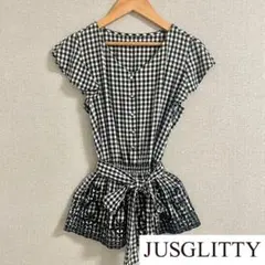 JUSGLITTY ジャスグリッティ パフショルダーペプラムブラウス チェック