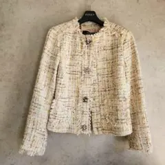 ZARA　ビジュボタン❤ラメ混ツイードジャケット　ピンクグレーパステルMix