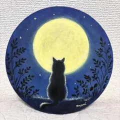 ストーンアート アーティスト 猫石 手描きイラスト ターコイズブルー 1点物 ペーパーウェイト 置物 工芸品ストーンアート 猫石 ターコイズブルー