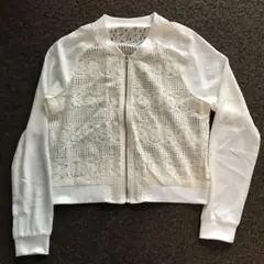 しまむら　レディース　ブルゾン　アウター　レース　シアー素材　ホワイト　M