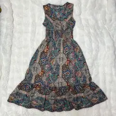 極美品 レトロ ワンピース ロング ノースリーブ ドレス ペイズリー 総柄