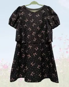 couture brooch リボン水玉2ピース風半袖ワンピ クチュールブローチ