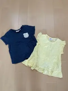 新品 zara フラワー フリル 半袖 Tシャツ イエロー ネイビー 104cm