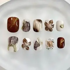 ブラウン ホワイト アート ネイルチップ 10個セット