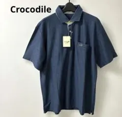 新品未使用Crocodile半袖 ポロシャツ Lダークブルー格子柄メンズLサイズ