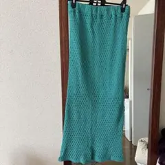 クロシェレース　ターコイズ メッシュ タイトスカート　古着　vintage