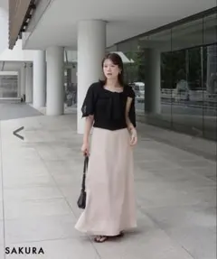 サテンスカート　フレアロングスカート ピンク　サクラのサムネイル