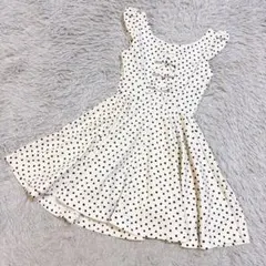 美品【スナイデル】ドット柄 3連リボン ミニ丈 フリル袖ワンピース snidel