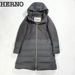 希少色 美品✨HERNO ヘルノ ダウン コート 切替え ウール フーデッド