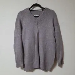 ジーユー　GU　メランジVネックセーター ピンク×グレー　XLサイズ