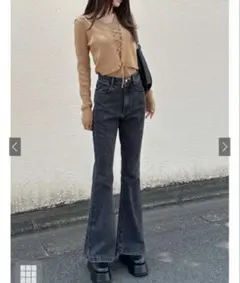 未使用 GRL グレイル ハイウエストフレアデニムパンツ ブラック